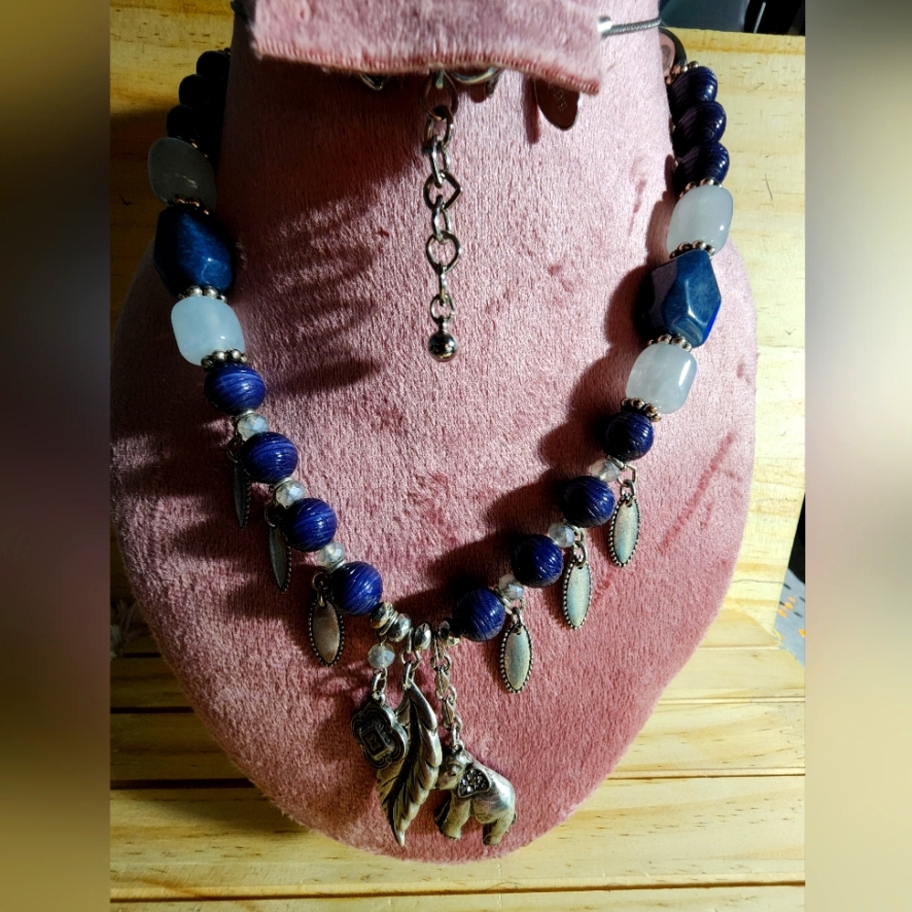 Elegant Blue and Silver Charm Necklace